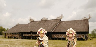 Dayak longhouse, Kalimantan, Indonesia.